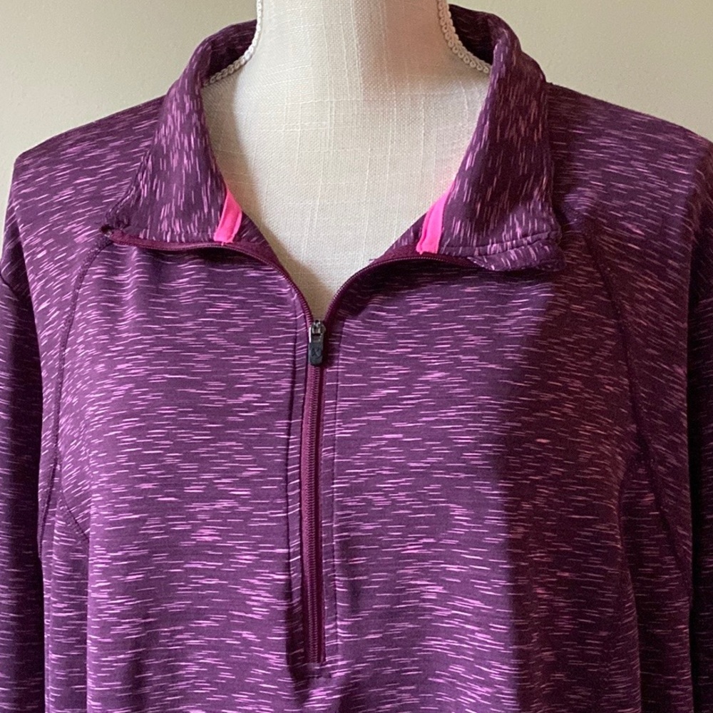Xersion Long Sleeve Quarter-Zip Top   Quick Dry  Polyester  Purple Space Dye  3X